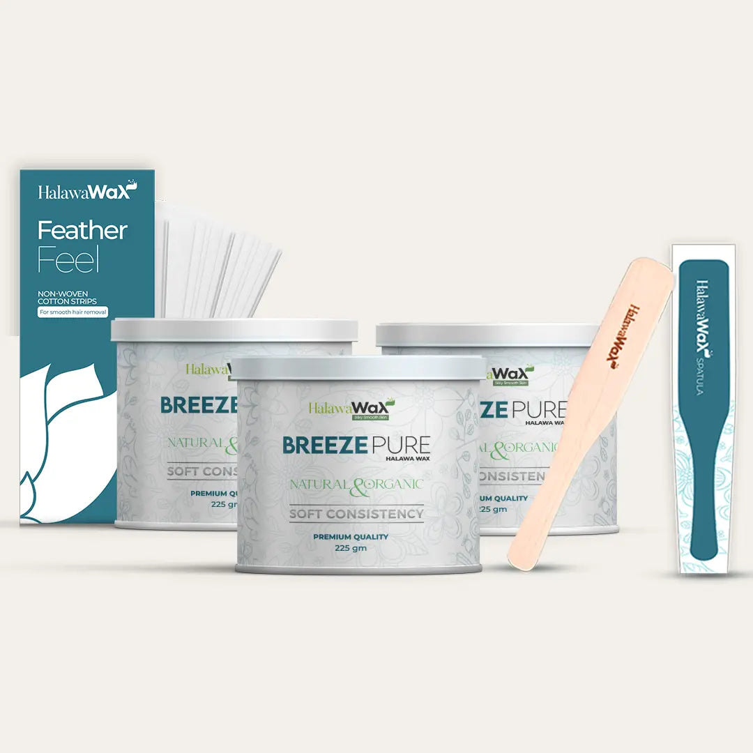 Breeze Pure Halawa Wax Pack of 3 + Free 3 Spatula & 3 Strip packs (100 in each)