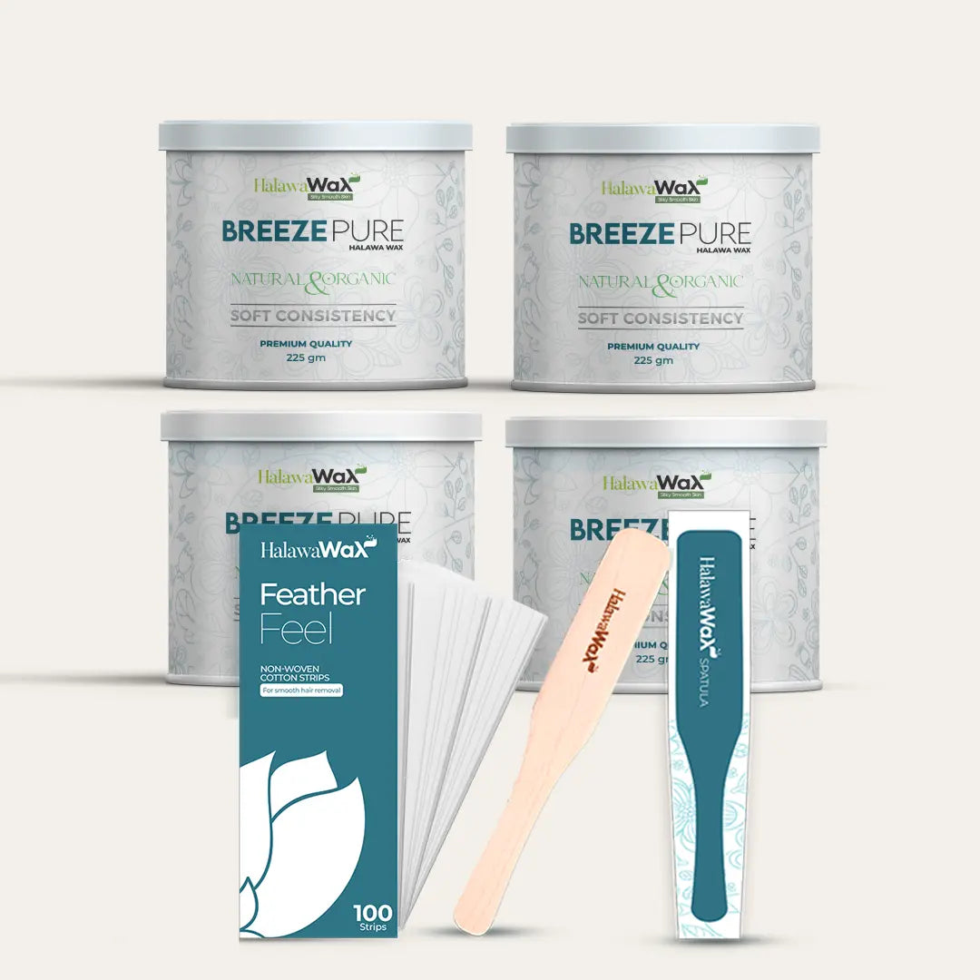 Breeze Pure Halawa Wax Pack of 4 + Free 4 Spatula & 4 Strip packs (100 in each)