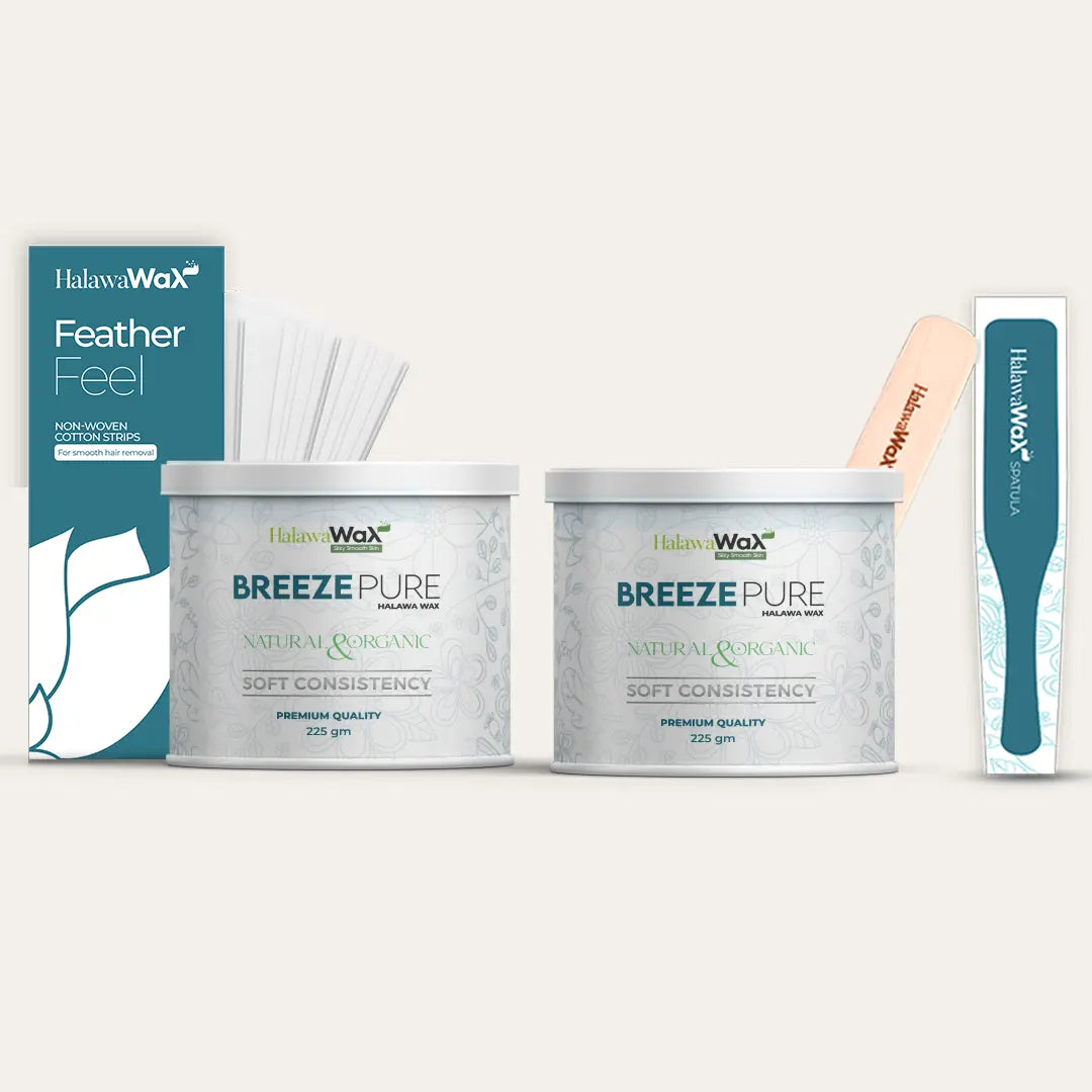 Breeze Pure Halawa Wax Pack of 2 + Free 2 Spatula & 2 Strip packs (100 in each)